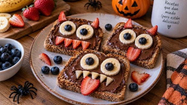 como hacer Tostadas monstruosas con crema de cacao y fruta
