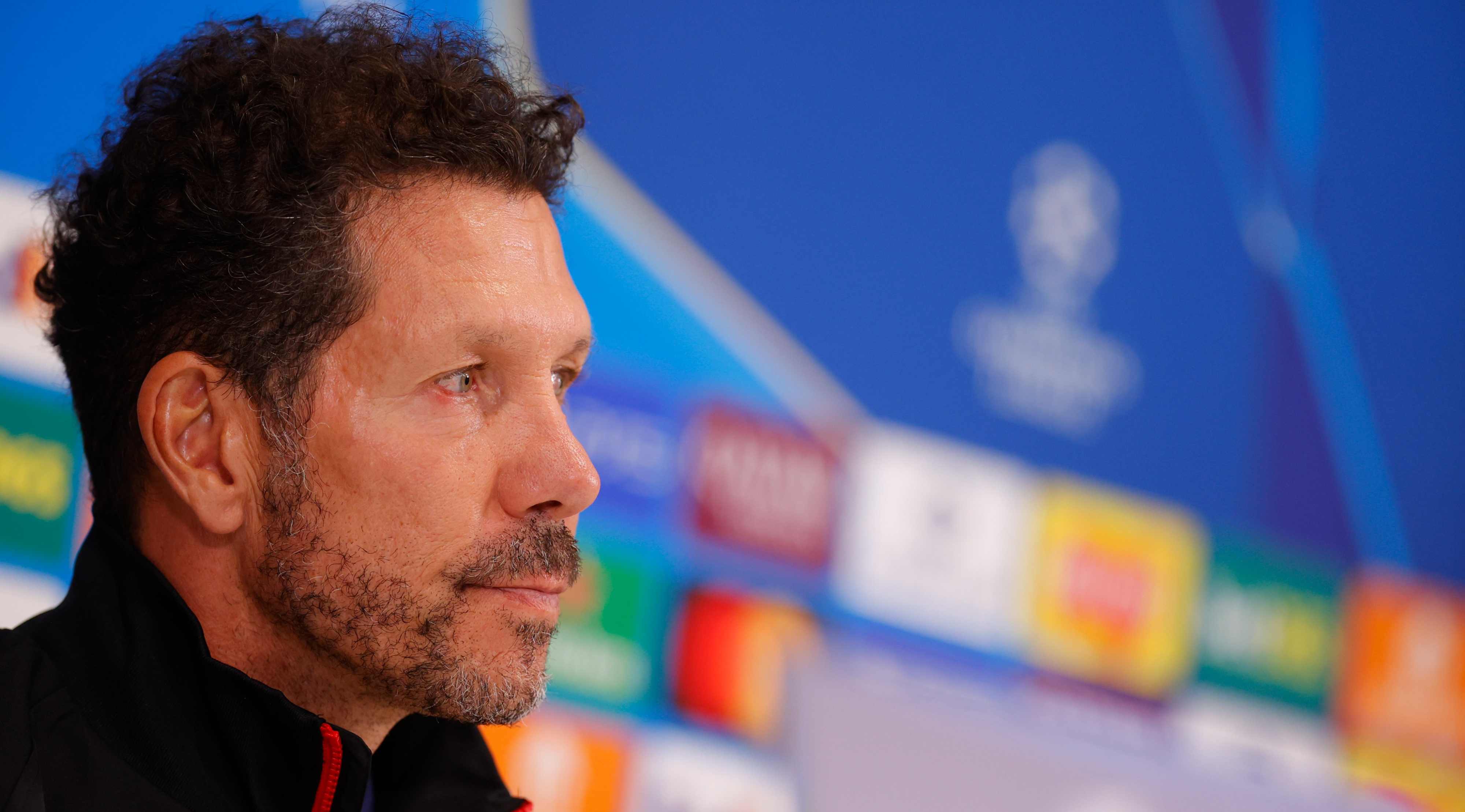 Simeone, en la rueda de prensa de Anfield.