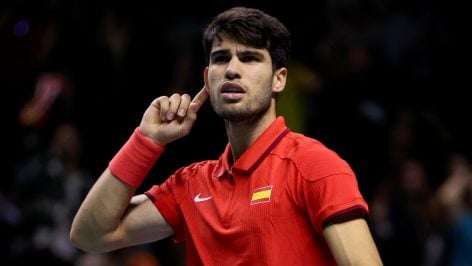 Alcaraz durante un partido con España en la Davis. (Getty)