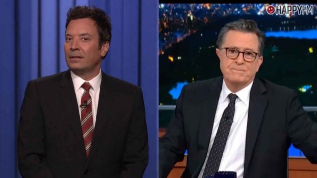Los presentadores Jimmy Fallon y Stephen Colbert (NCB y CBS).