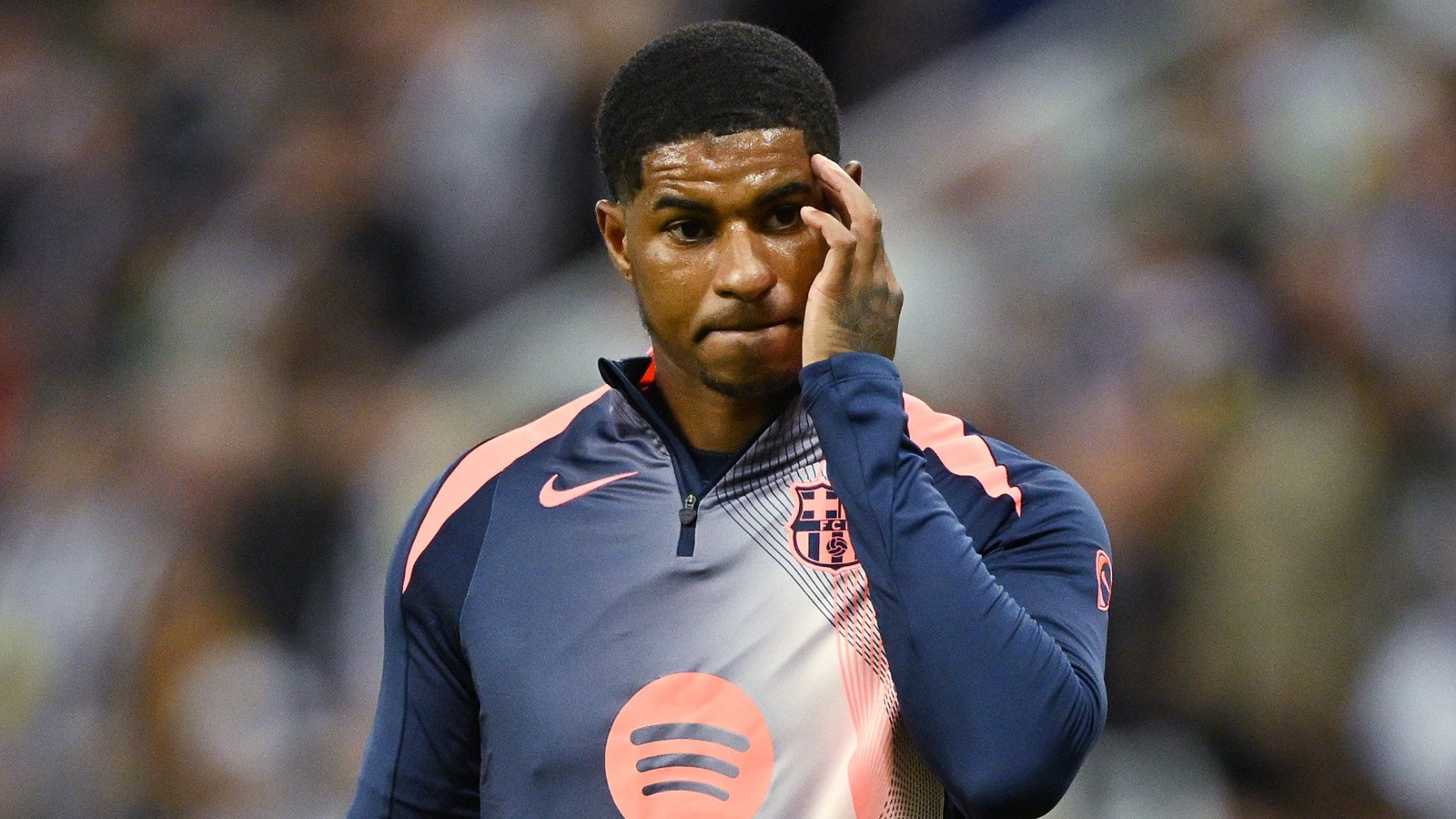 Rashford durante un calentamiento con el Barcelona. (Getty)