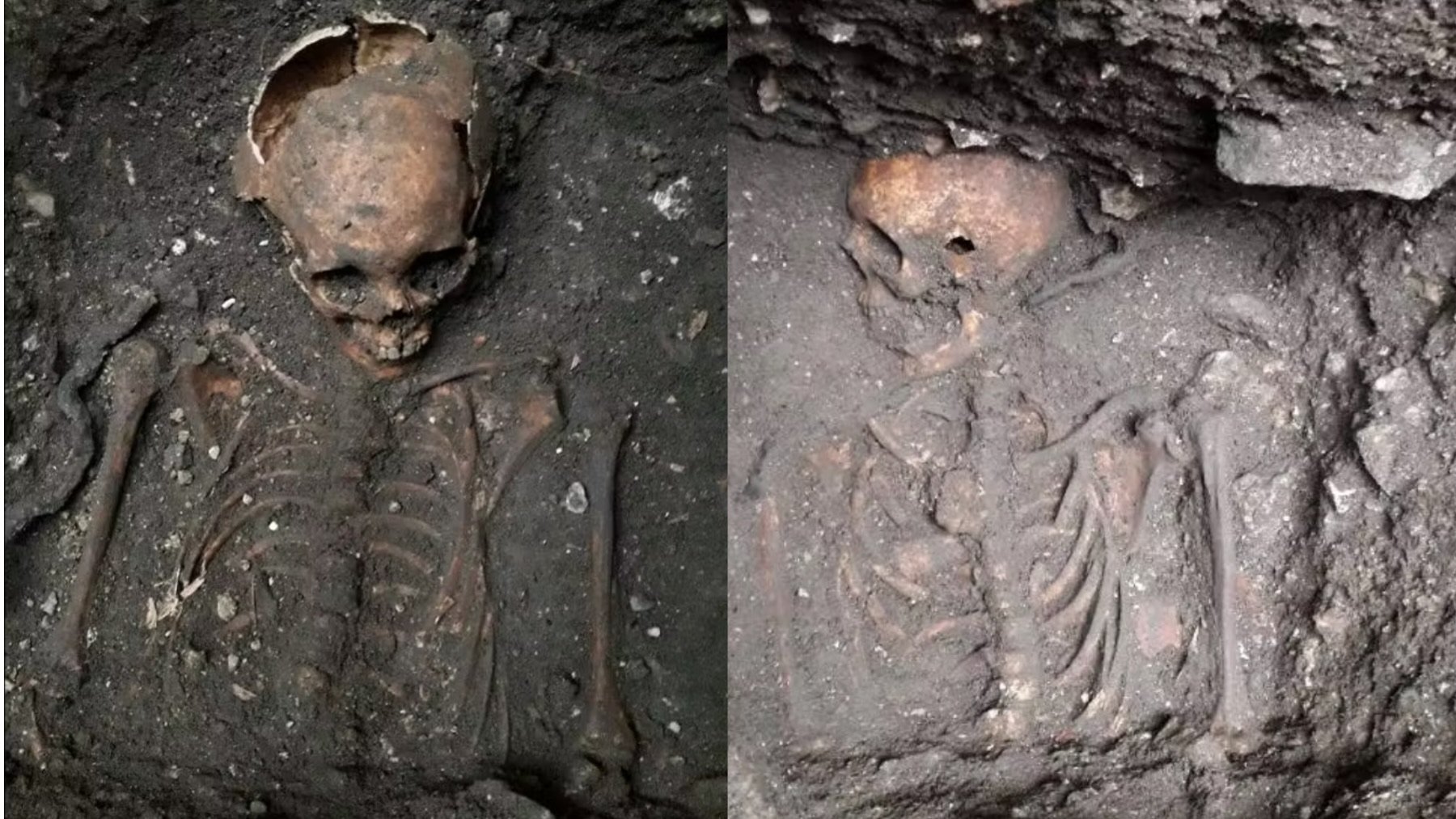 Esqueletos hallados durante la excavación de 2019. Imagen: Historic Royal Palaces.
