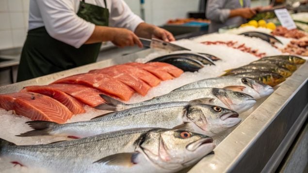 pescadería, pescado, salmón