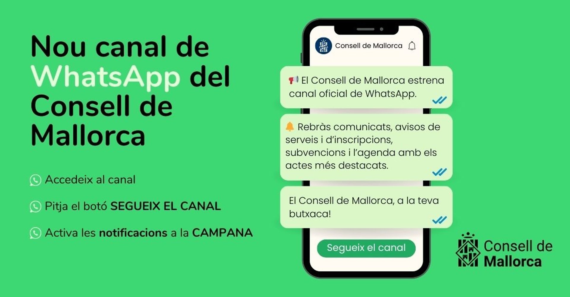 Nuevo canal de WhatsApp del Consell de Mallorca.