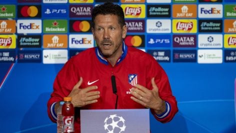 Simeone durante la rueda de prensa en Champions. (EP)