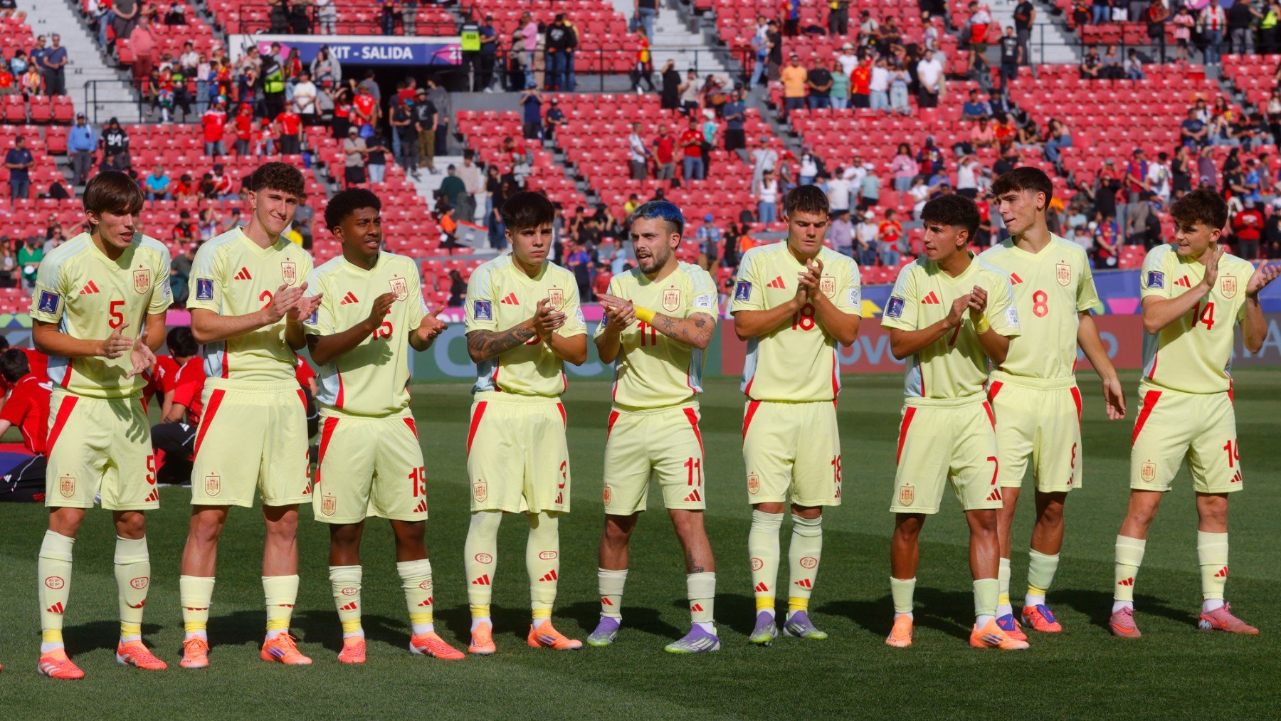 Los jugadores de la selección española en el Mundial Sub-20. (EFE)