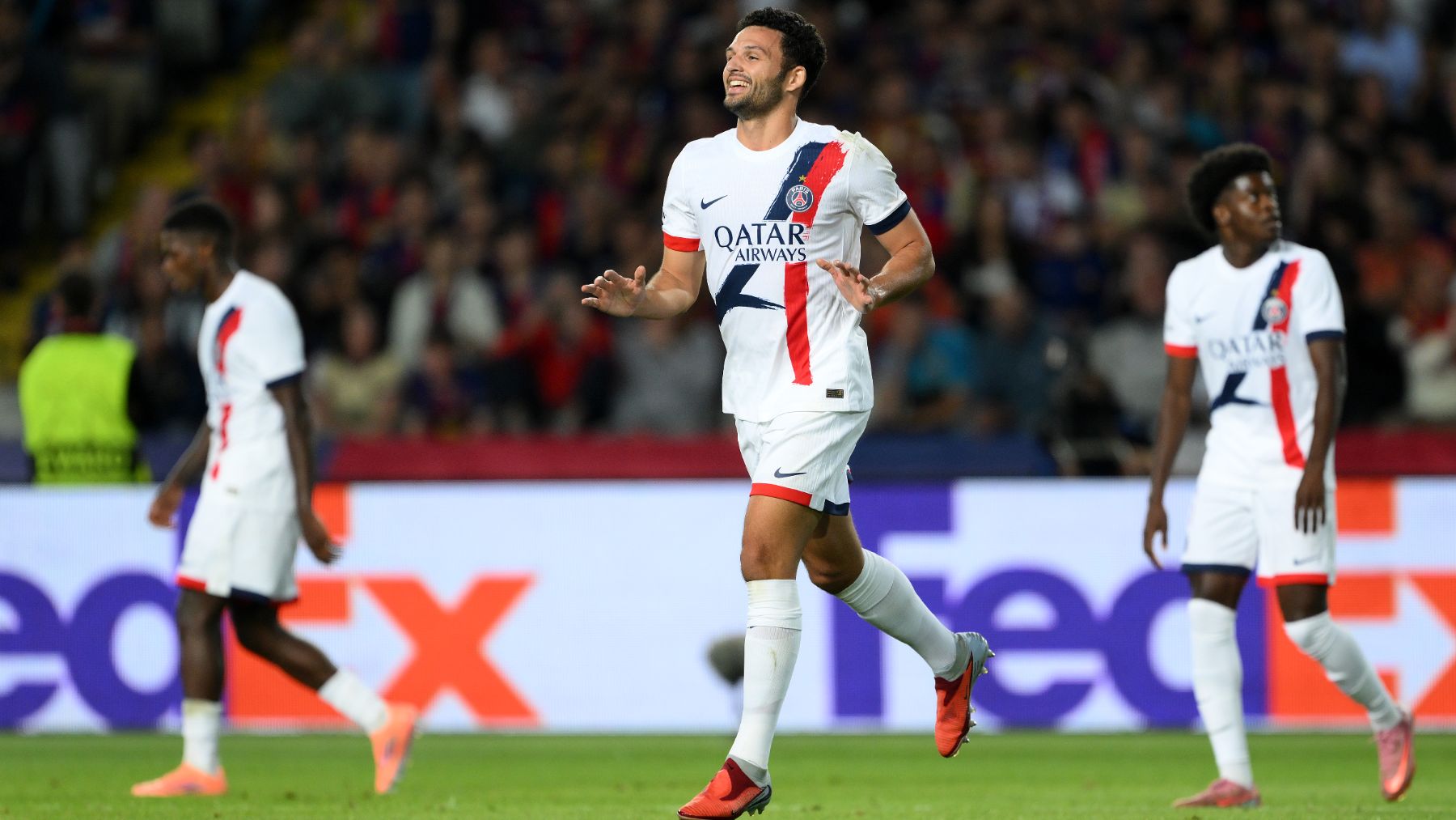 Gonçalo Ramos celebrando su gol en Montjuic. (Getty)