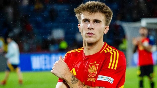Pablo Barrios, en un partido con la Selección de España. (RFEF).