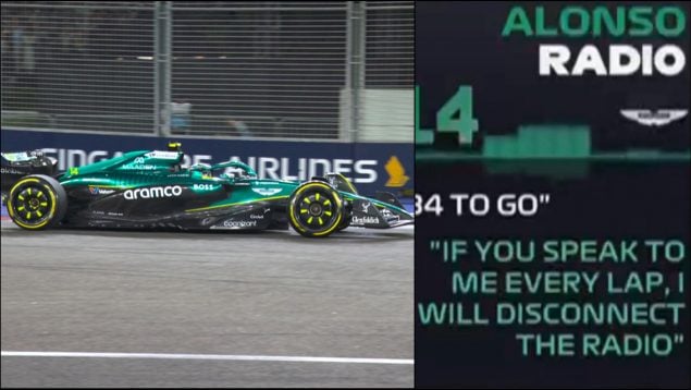 El cabreo de Fernando Alonso con Aston Martin en el GP de Singapur.