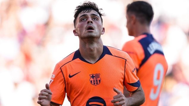 Pedri lamentándose de una ocasión en el Sevilla-Barcelona. (Europa Press)