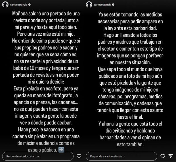 Comunicado de Carlo Costanzia en Instagram.