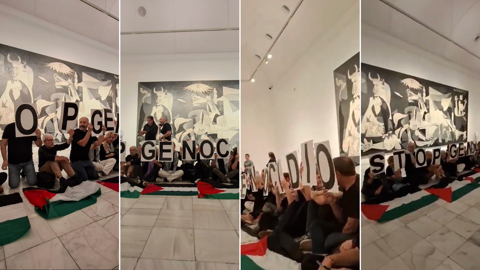 Marea Palestina irrumpe en el Reina Sofía y usa el ‘Guernica’ para atacar a España en pleno 12-O