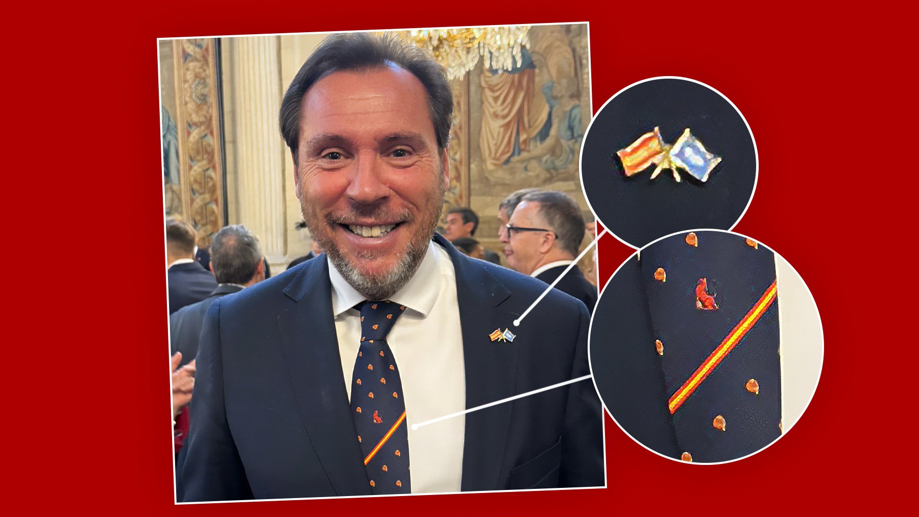 Óscar Puente va al 12 de Octubre con doble bandera de España: en la corbata y en un pin en la solapa