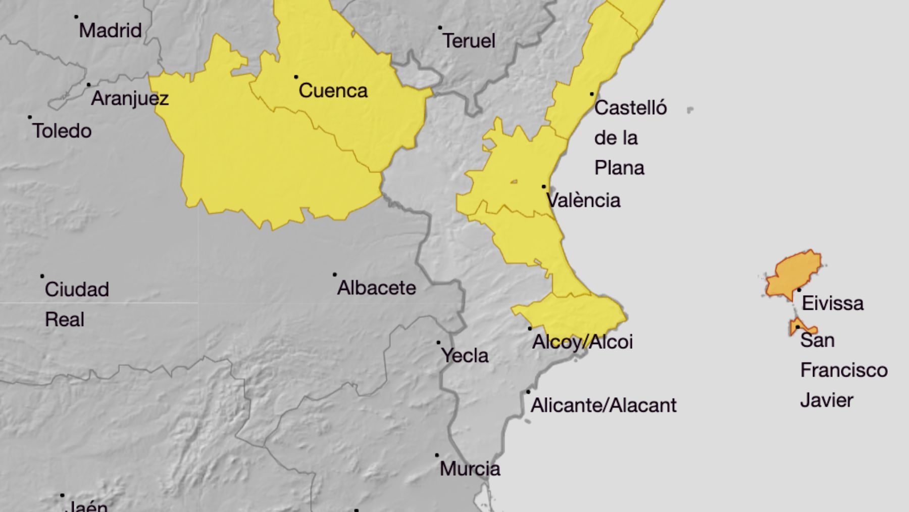 La alerta en la Comunidad Valenciana. (Foto: AEMET)