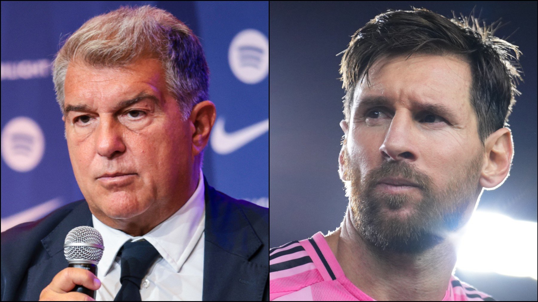 Laporta a la izquierda y Messi a la derecha. (Getty)