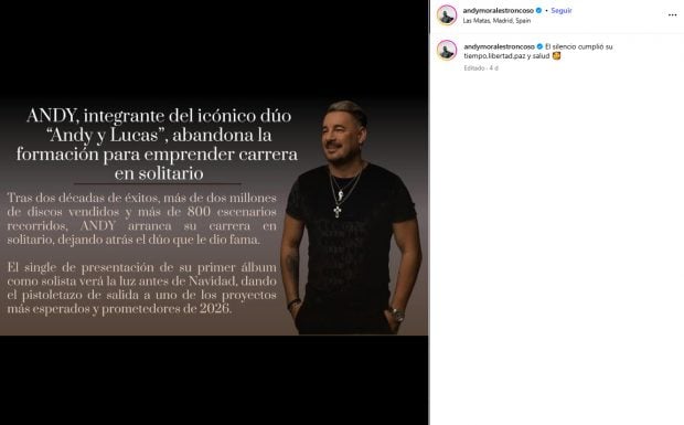 Comunicado de Andy tras el último concierto de Andy y Lucas. (Instagram)