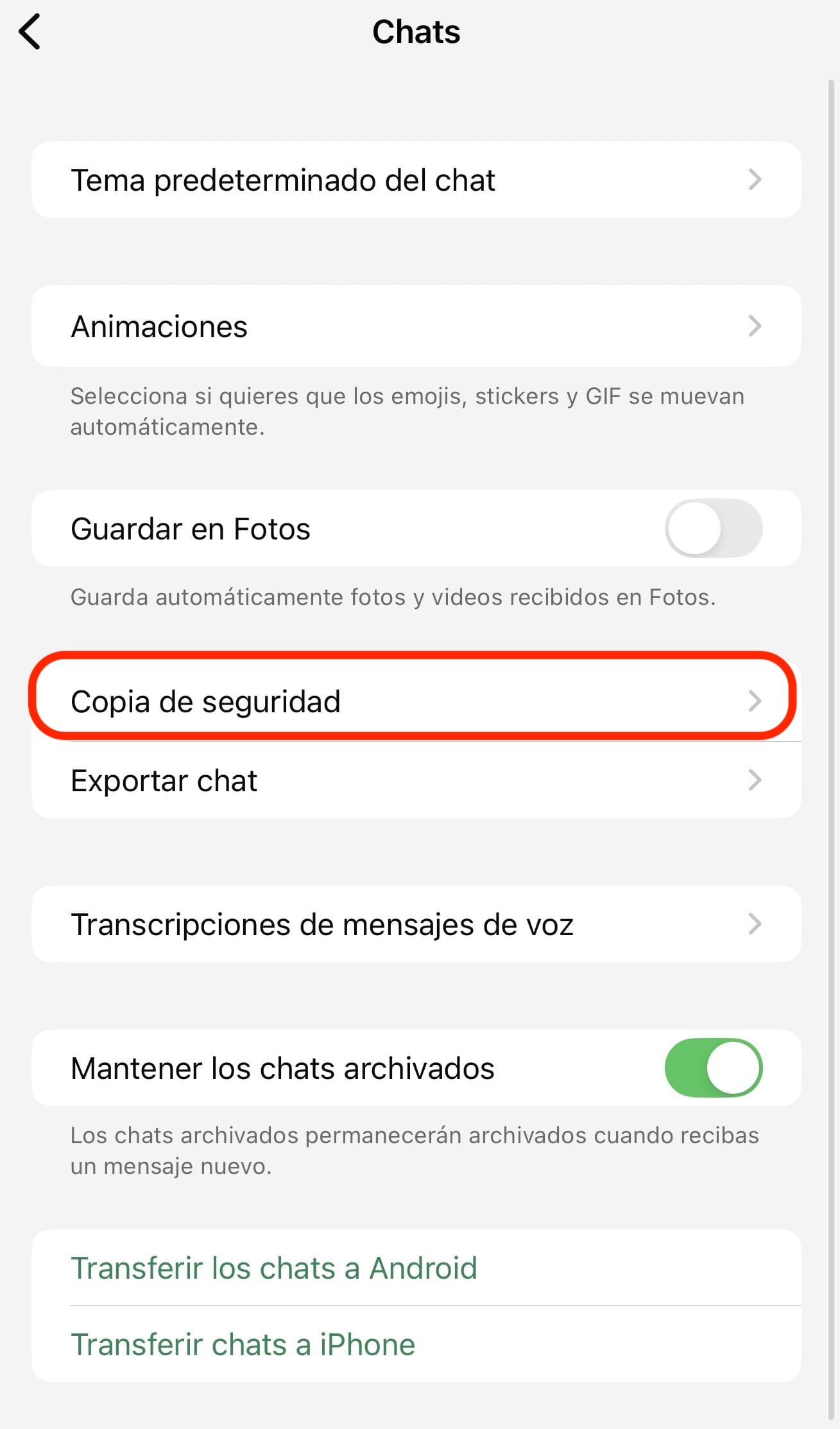 copia de seguridad cifrada de WhatsApp iPhone