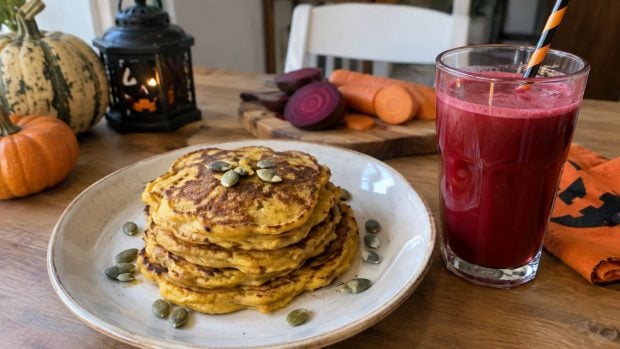 receta de tortitas de calabaza y batido de remolacha