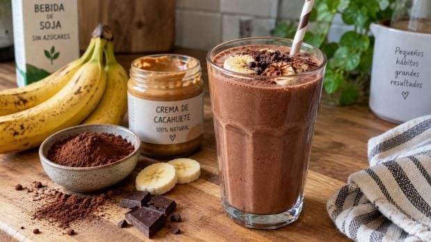 paso a paso de cómo hacer Batido de chocolate y plátano