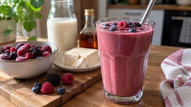 paso a paso de cómo hacer Batido de frutos rojos y tofu sedoso