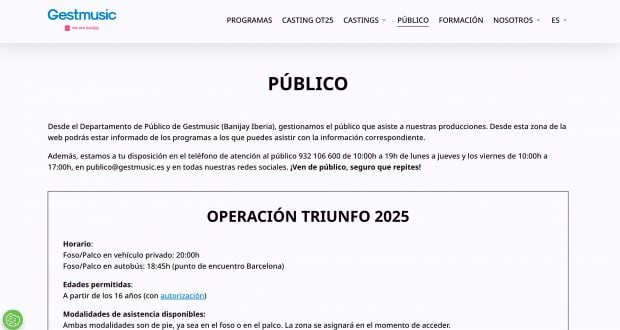 Formulario para acudir como público.