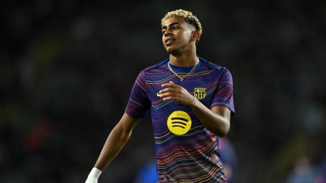 Lamine Yamal, durante un calentamiento.