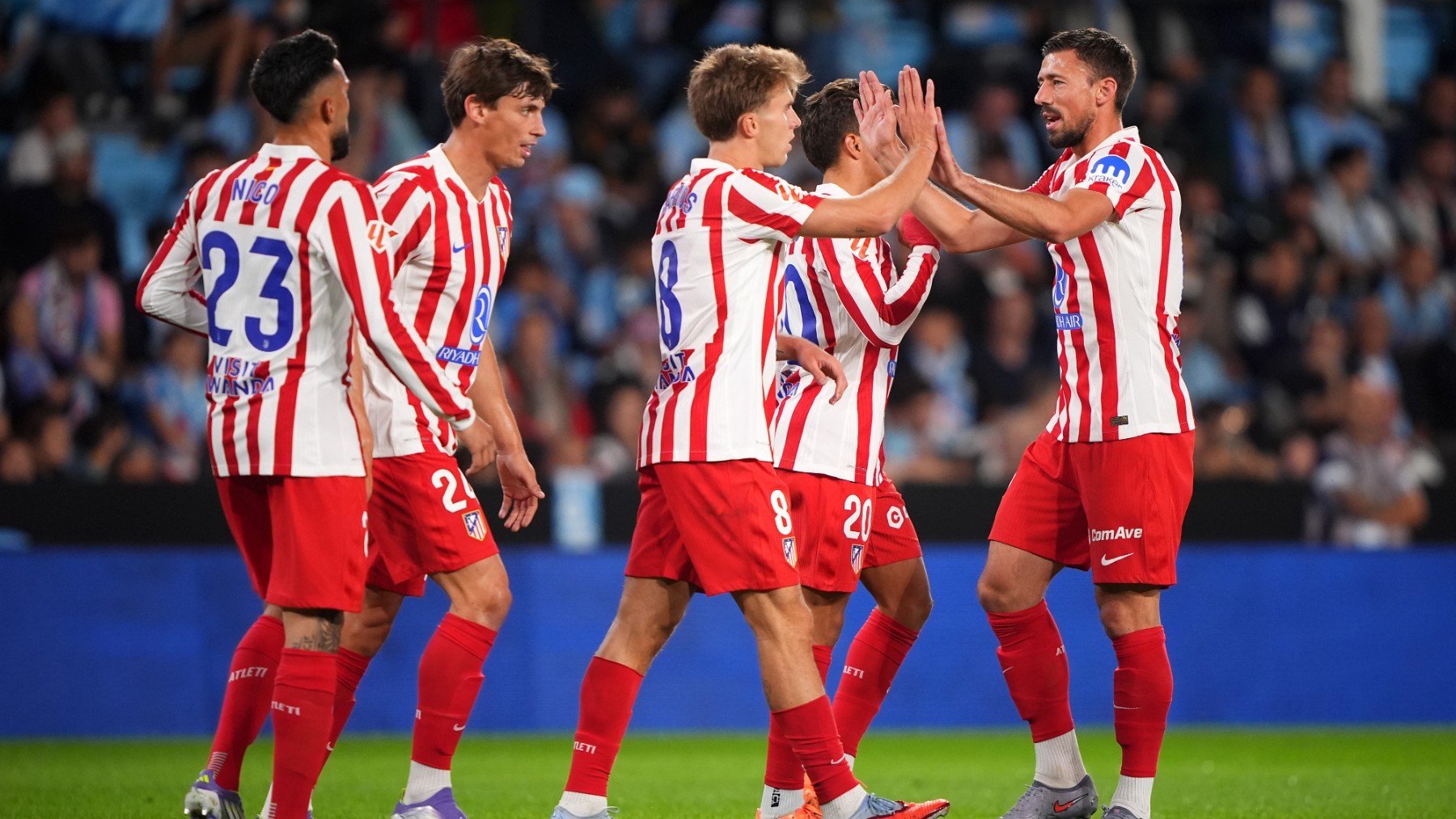 El Atlético de Madrid celebra su gol en Balaídos.
