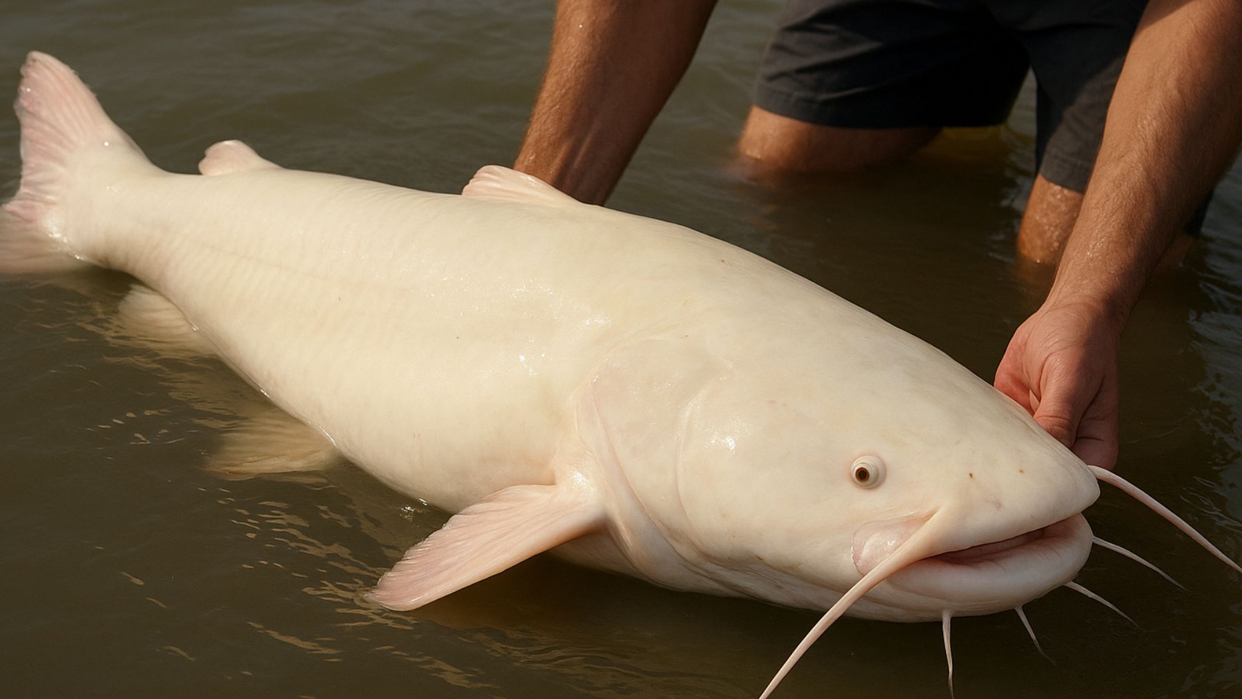 Surubí albino, pez, pescadores