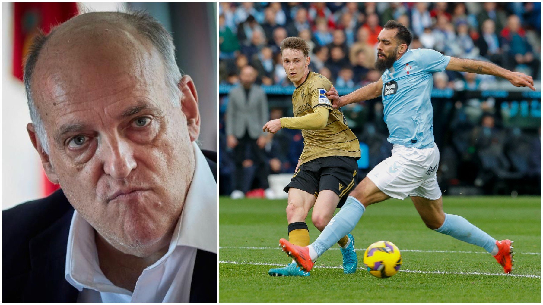 Tebas no pudo esconder las protestas en el Celta-Real Sociedad.