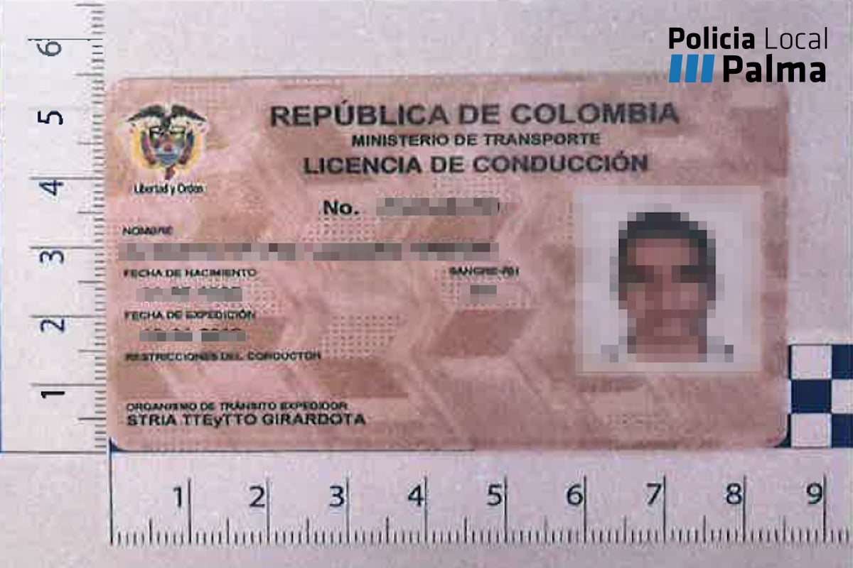 'Cazan' en Palma a un colombiano conduciendo por quinta vez con un carnet falso lleno de faltas