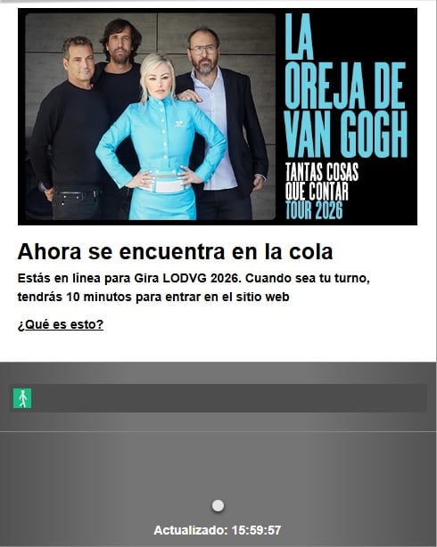 Imagen de la cola virtual para la compra de entradas de la gira de La Oreja de Van Gogh.