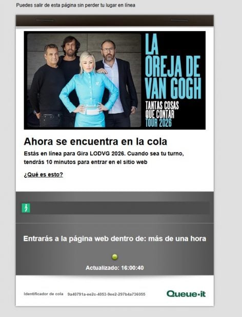 Imagen de la cola virtual para la compra de entradas de la gira de La Oreja de Van Gogh.