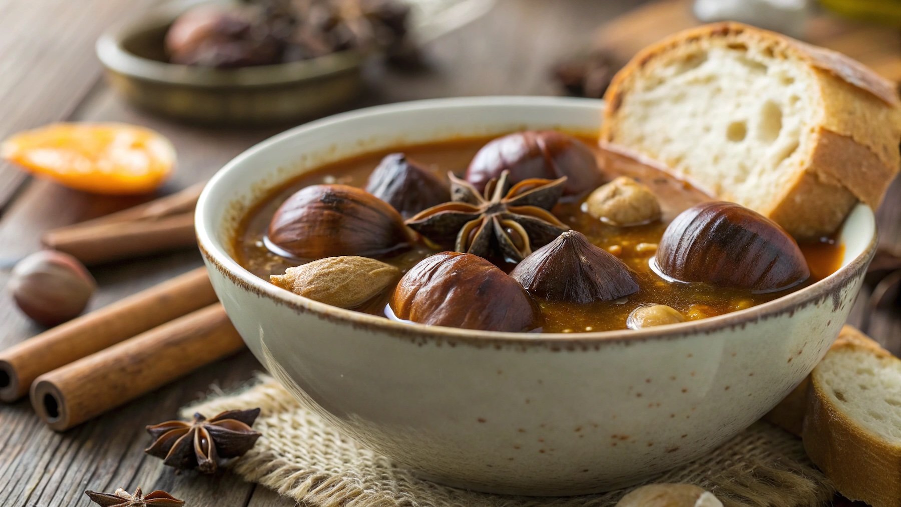 Recreación de un potaje de castañas.