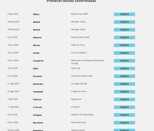Fechas de la gira de La Oreja de Van Gogh