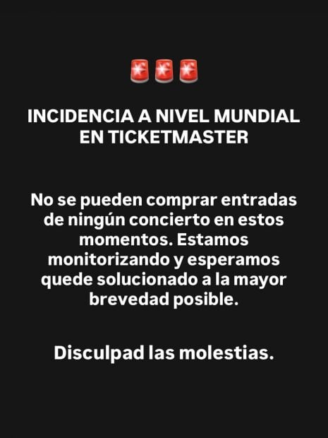 Comunicado de Ticketmaster (Instagram)