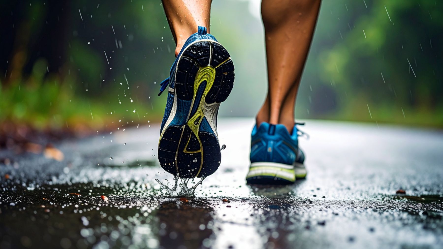 Un hombre corriendo bajo la lluvia.