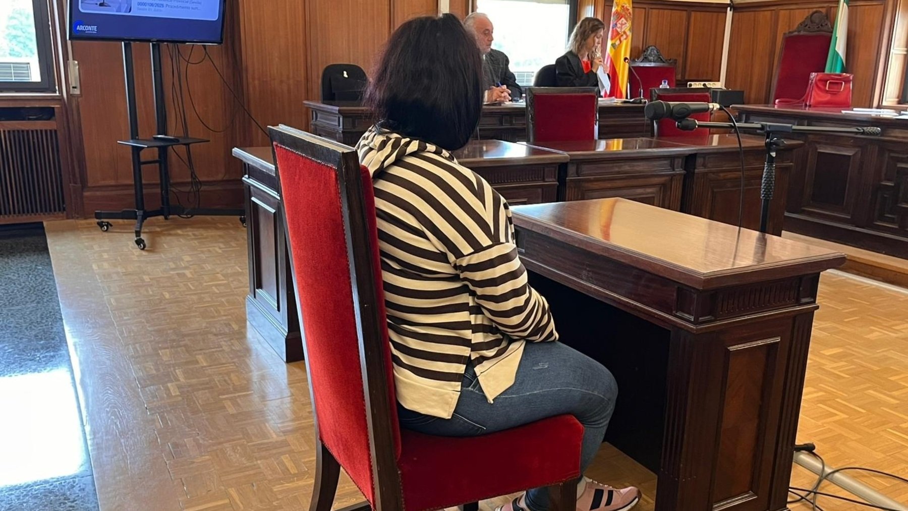 La madre de la bebé abandonada en un contenedor de Los Palacios, en la Audiencia de Sevilla. (Europa Press)