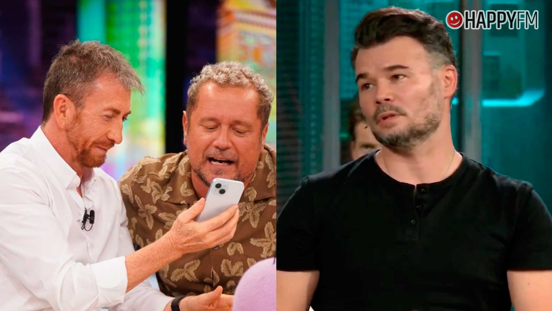 Pablo Motos en El Hormiguero y Gabriel Rufián en 'La Revuelta' (Atresmedia/RTVE).