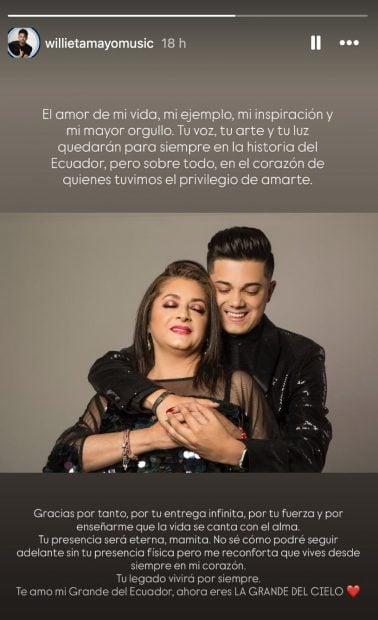 Comunicado del hijo de Paulina Tamayo. (Instagram)