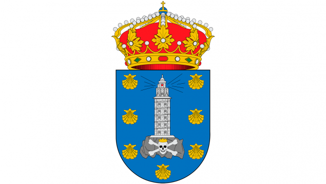 Calavera pirata en el escudo de La Coruña, banderas más raras de España, características del escudo de La Coruña, por qué el escudo de La Coruña es tan raro, bandera española con logo pirata en el escudo.