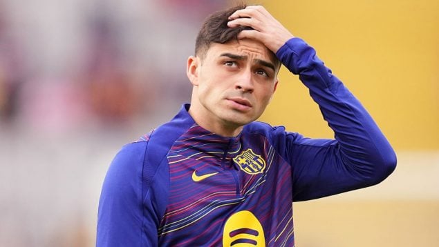 Pedri, en un calentamiento con el FC Barcelona. (Getty Images)