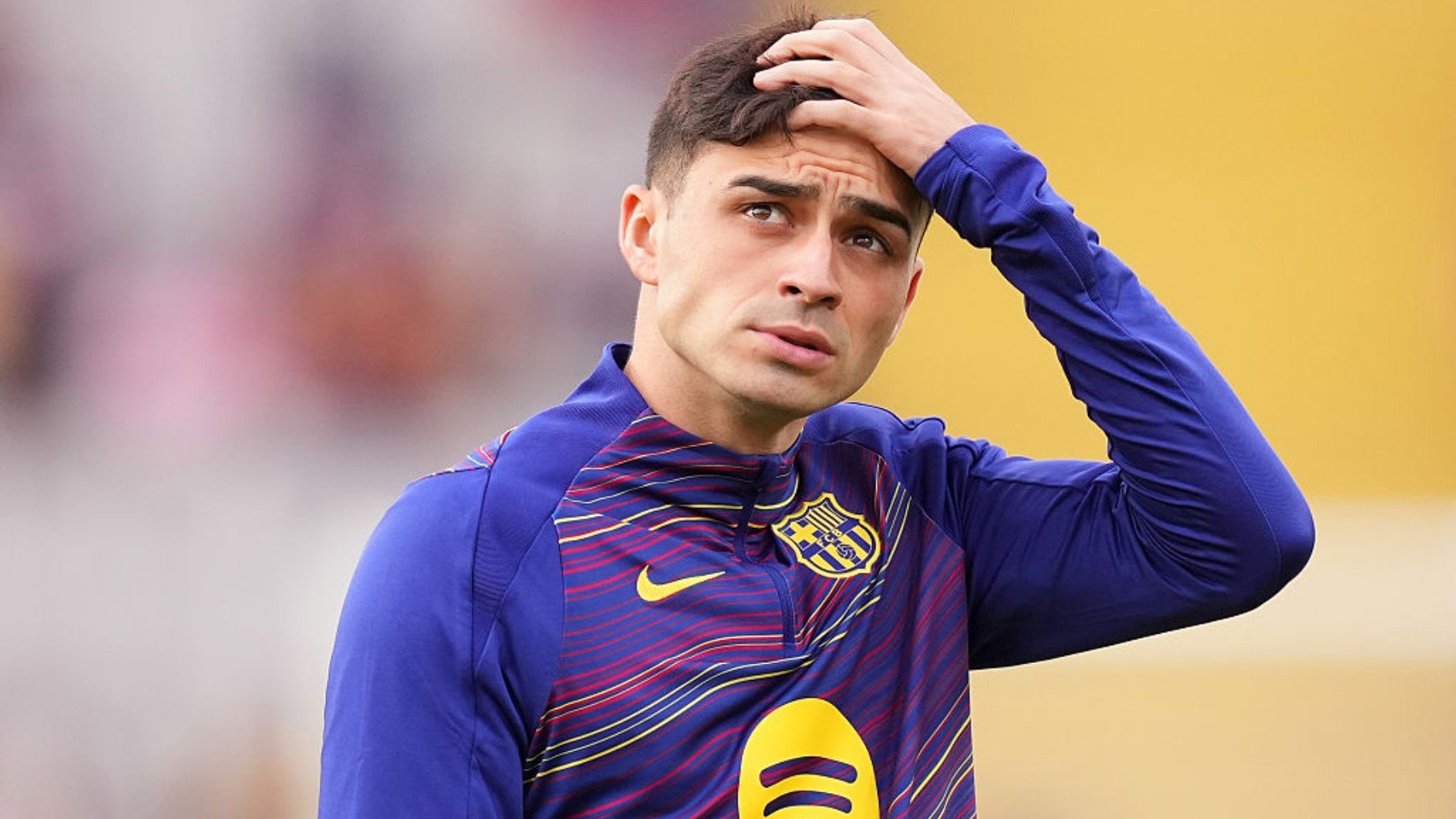 Pedri, en un calentamiento con el FC Barcelona. (Getty Images)