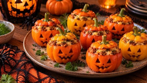 cómo hacer Mini calabazas de pimiento rellenas paso a paso