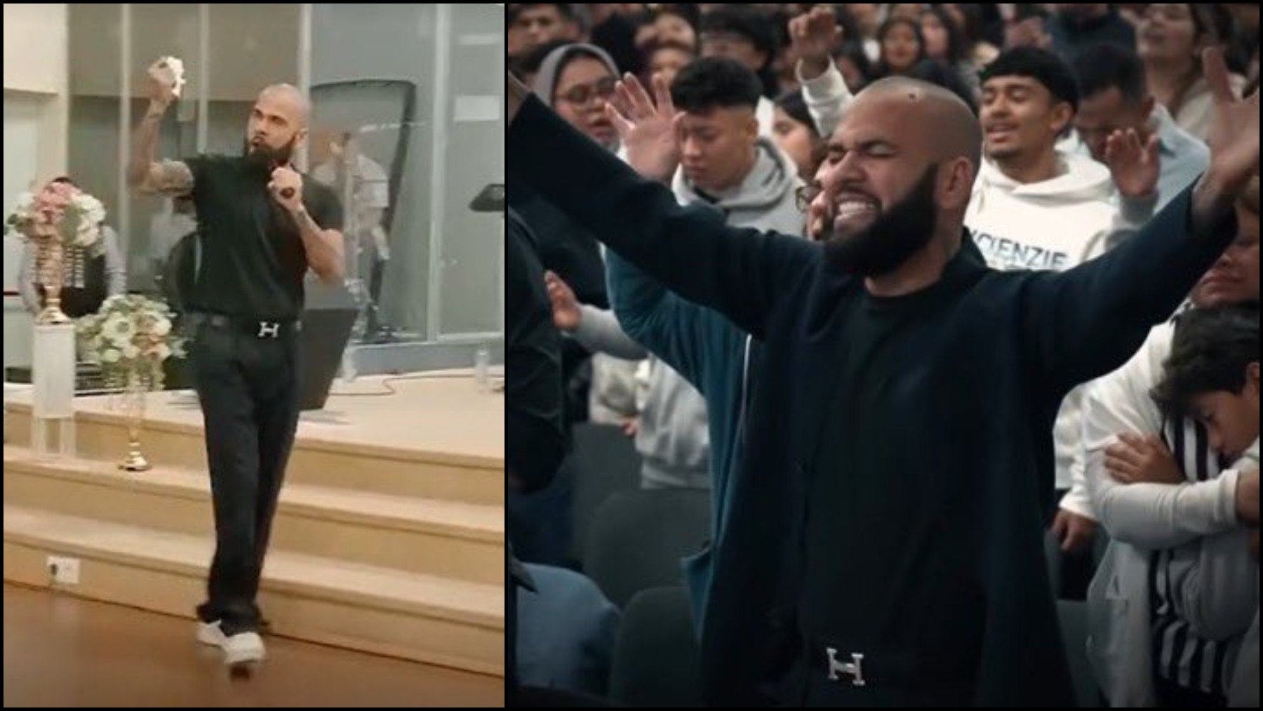 Dani Alves, como predicador en una iglesia.