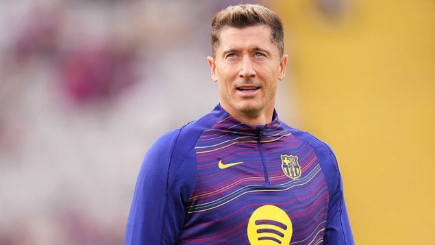 Robert Lewandowski, en un calentamiento con el FC Barcelona. (Getty Images)