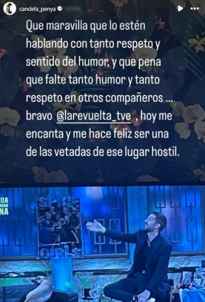 Candela Peña en sus historias de Instagram.