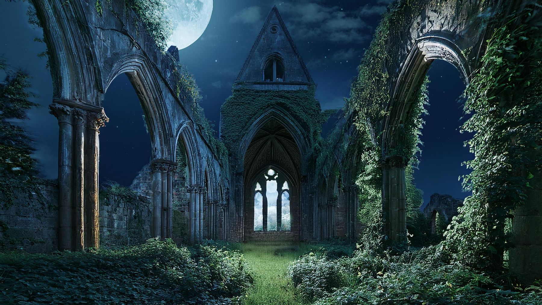 Naturaleza invadiendo las ruinas de un viejo monasterio.