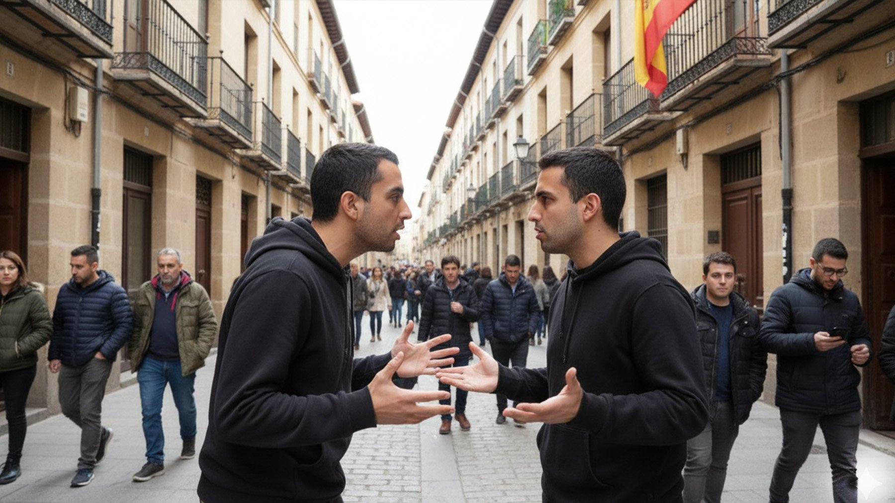 Españoles discutiendo. Foto: ilustración propia.