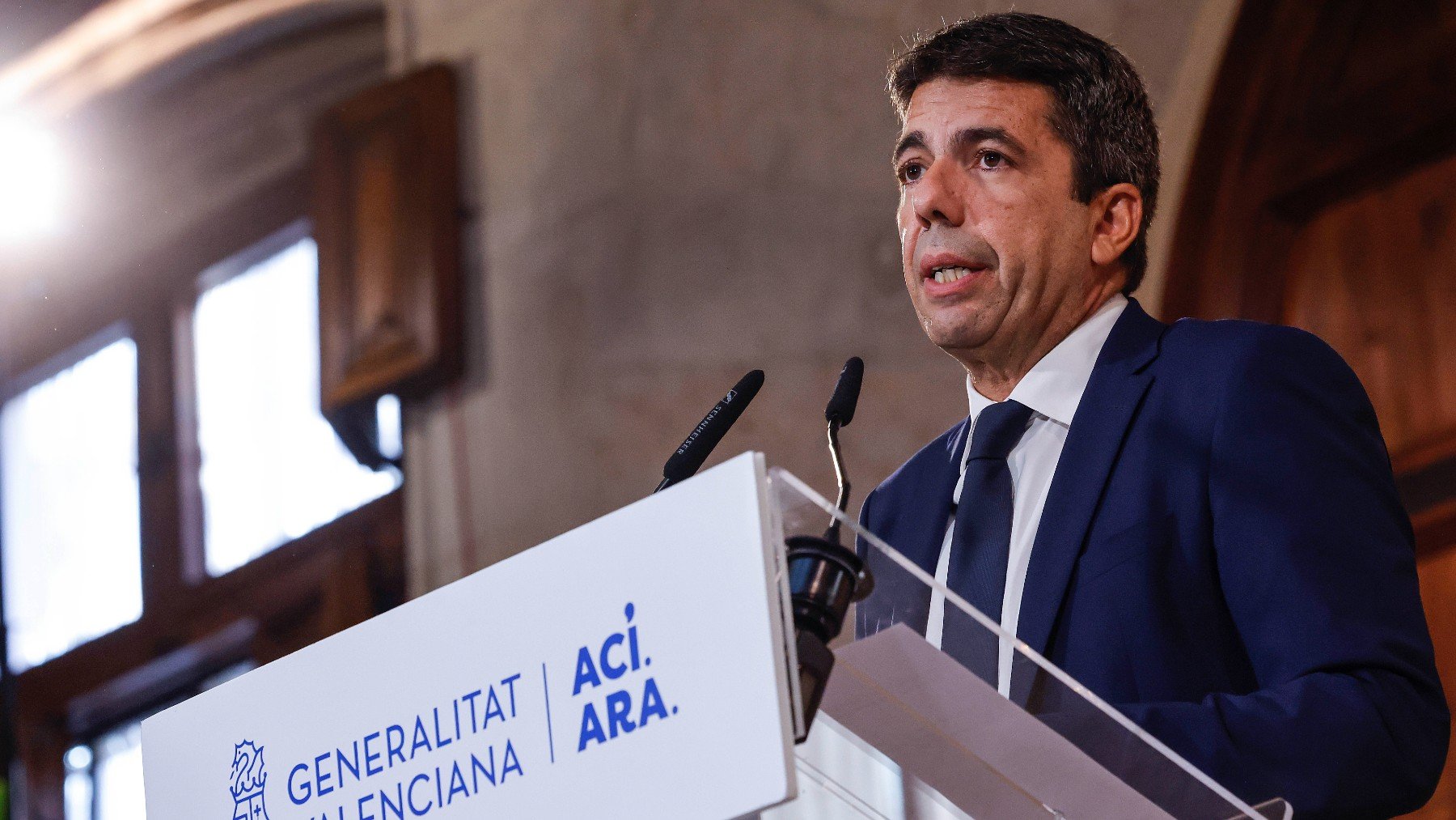 Carlos Mazón, en la comparecencia en la que ha dimitido. (EP)