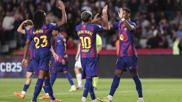 El Barça celebrando el gol ante el Elche. (Europa Press)